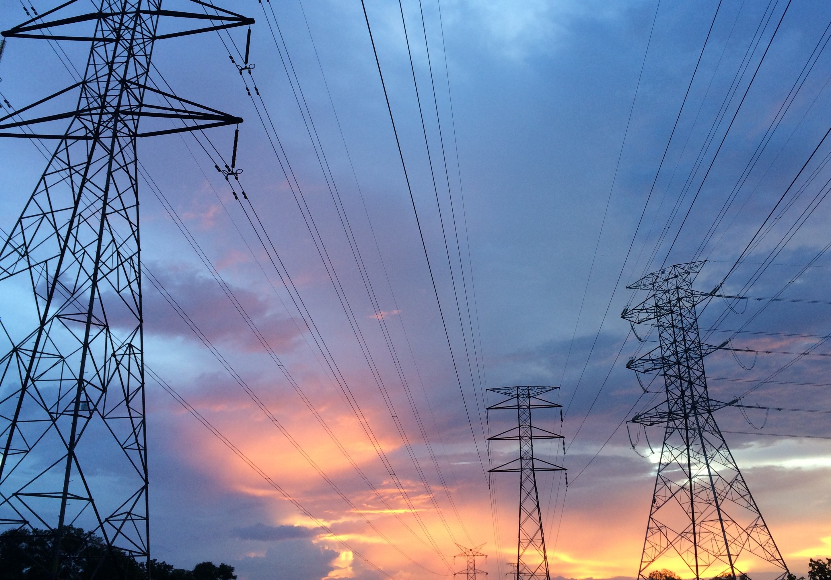 Electricity pilons at sunset 