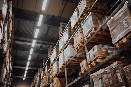 Logistics Warehouse with boxes and shelves